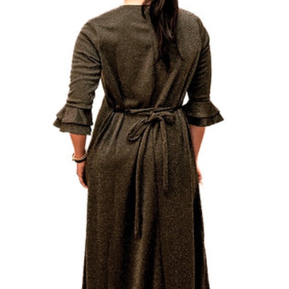 DEVORAH'S SECRET Elegant Maxi Dress Bell Khaki Sparkle Regular and Plus Sizes - Picture 3 of 6